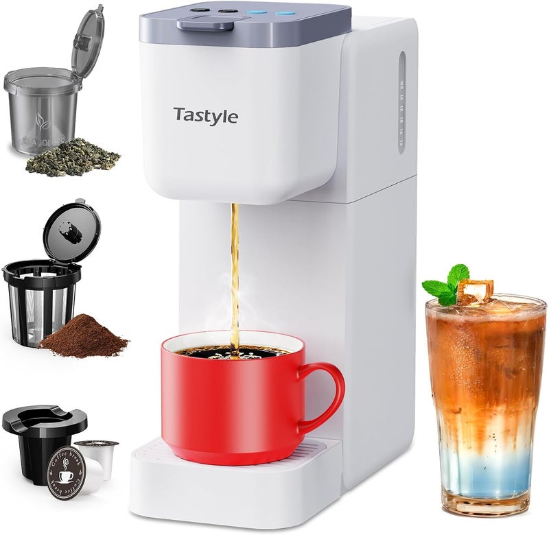 Tastyle Single Serve Coffee Maker for K Cup, Ground and Tea, Hot and Iced Coffee Machines with Bold Setting, 6 to 16 Oz Brew Sizes, Compact for Small Spaces, White (2.0 Version) - Image 1
